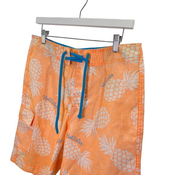 Hollister Mens Medium Neon Orange Pineapple Bermuda Board Shorts Swim Trunks - Picture 3 of 12